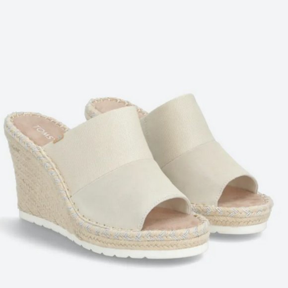 TOMS Canvas Slip On Espadrille Mules Wedge Sandals - Picture 1 of 9